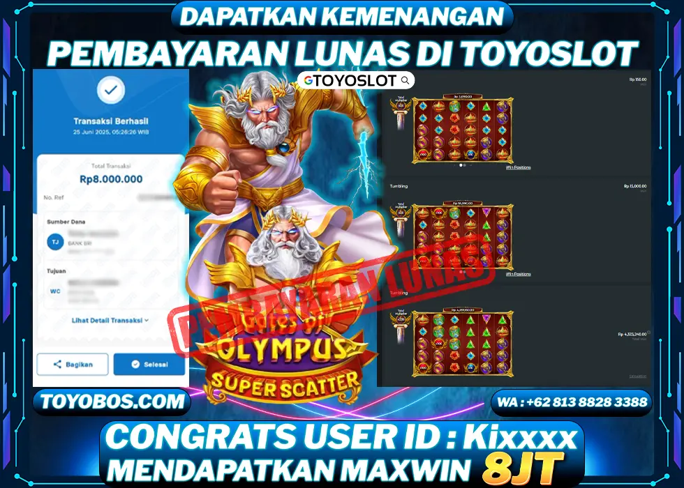BUKTI KEMENANGAN Gates of Olympus Super Scatter Rp8,000,000- LUNAS